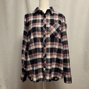 Orvis Flannel Shirt Womens *Medium* Purple Plaid Button Up Long Sleeve Gorpcore